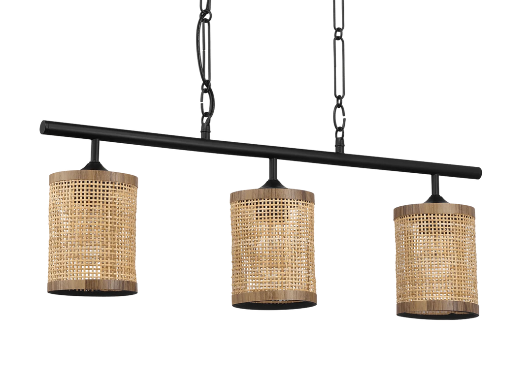 Buy Elysian Three Lights Island with Natural Rattan Shade Farmhouse Chain Ceiling Lamp