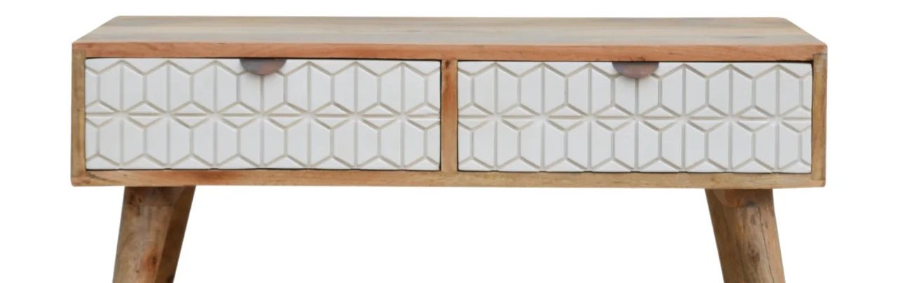 Sleek White Carved Coffee Table