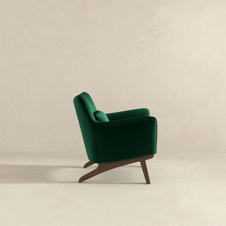 Brayden Mid Century Modern Dark Green Velvet Armchair Side View
