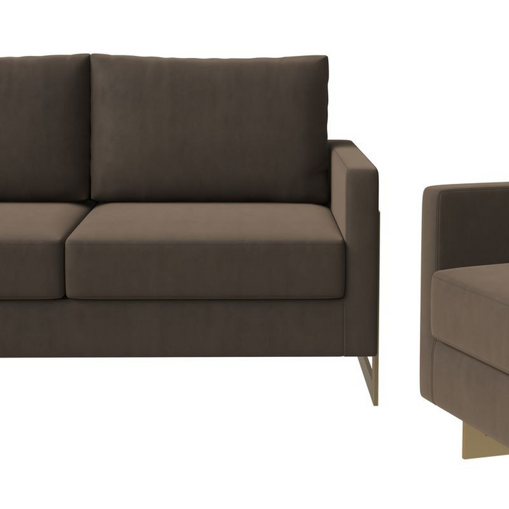 LeisureMod Lincoln 3-Piece Velvet Living Room Sofa Set with Gold Frame Dark Grey Closeup.