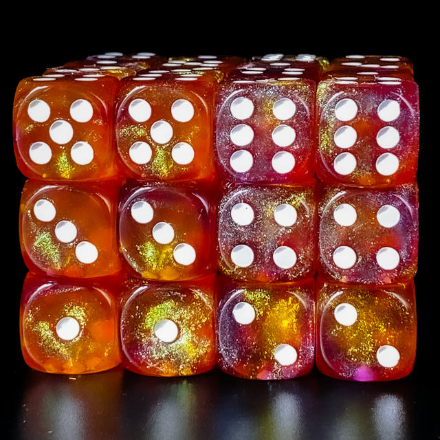 Purple & Orange 16mm Glitter Pipped Dice