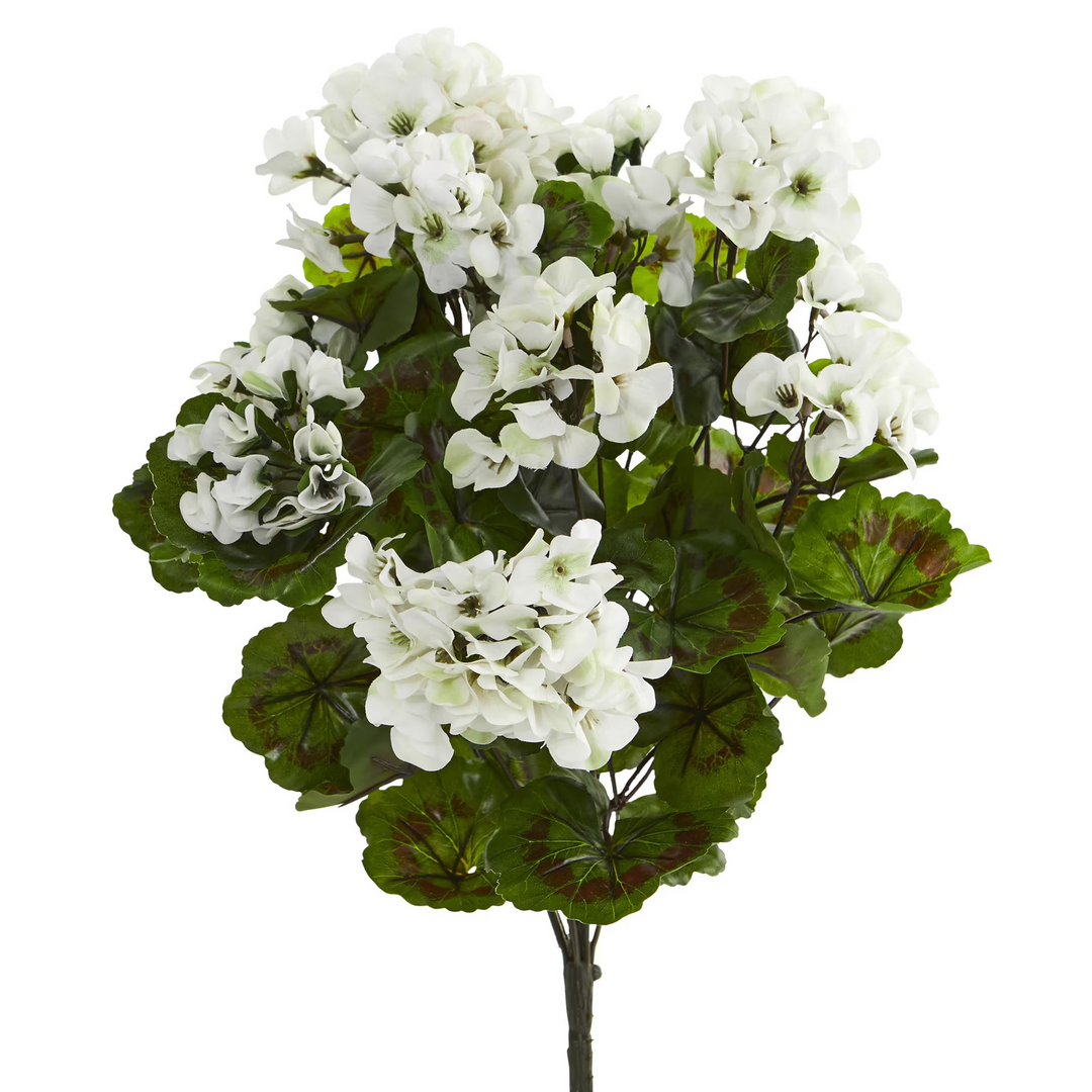 Geranium Artificial Bush UV Resistant (Set of 3) White