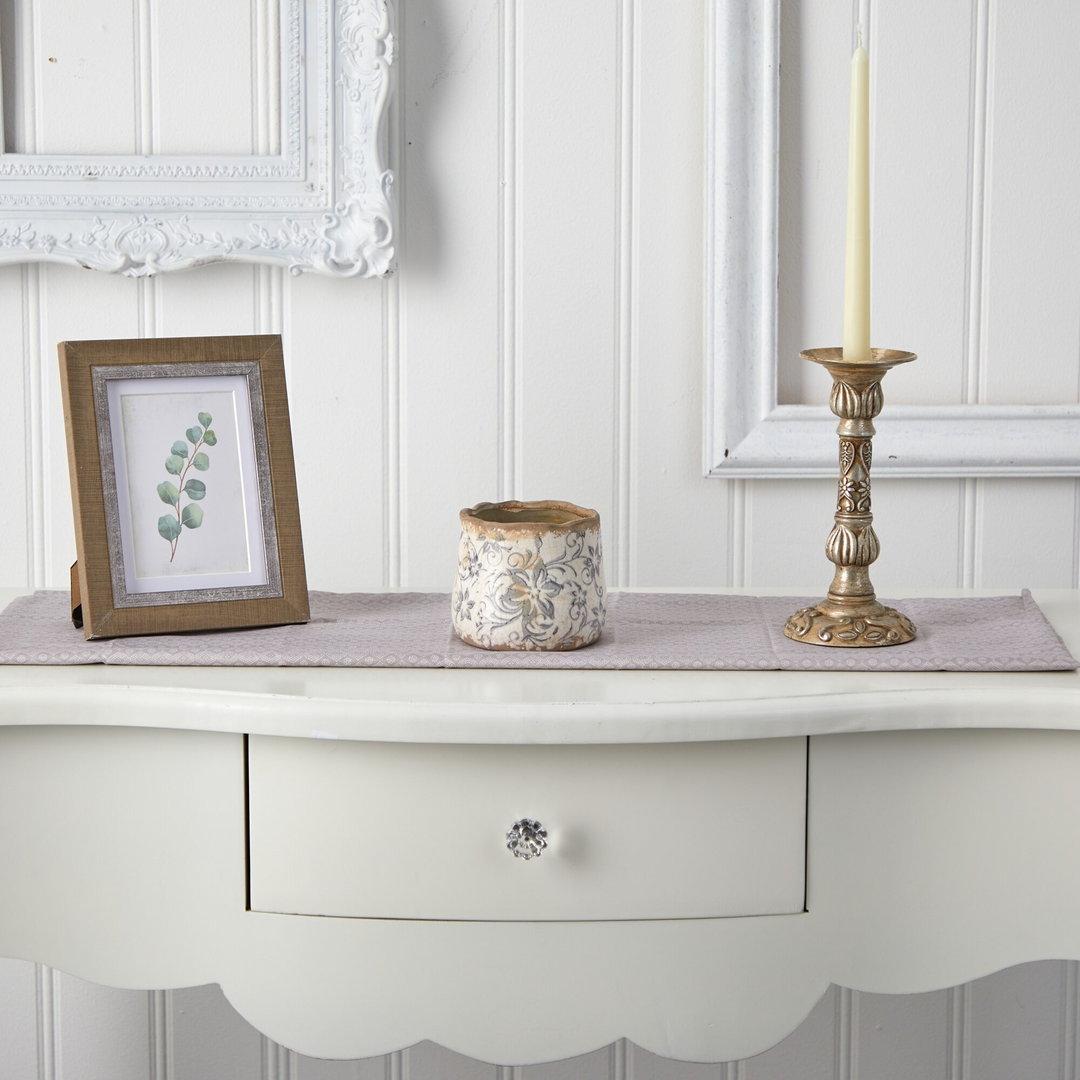 4.5” Tuscan Ceramic Gray Scroll Planter with Background