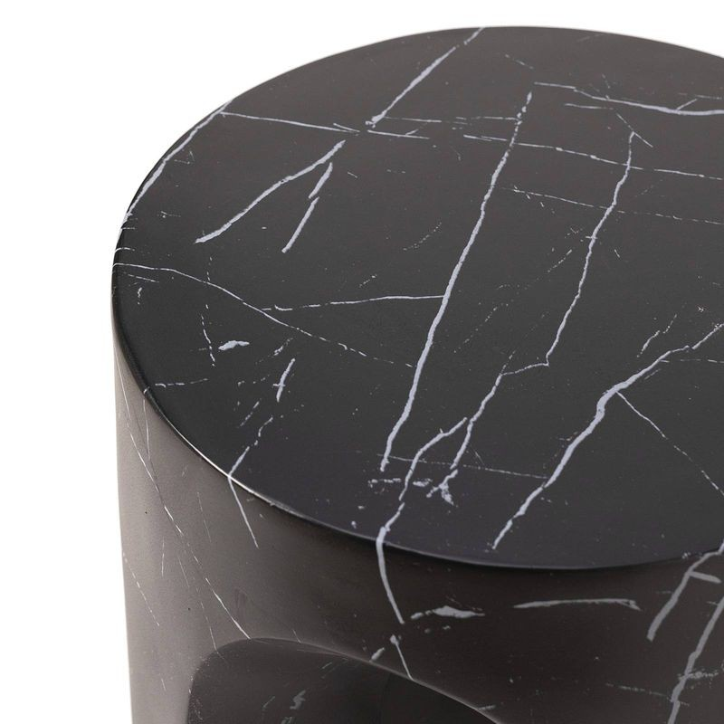 LeisureMod Crus Collection Fiberglass Outdoor Side Table Marbleized Black Closeup.
