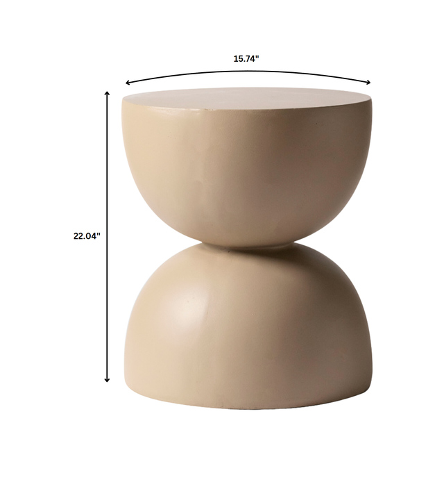 LeisureMod Sage Collection Fiberglass Outdoor Side Table in Beige Dimensions.