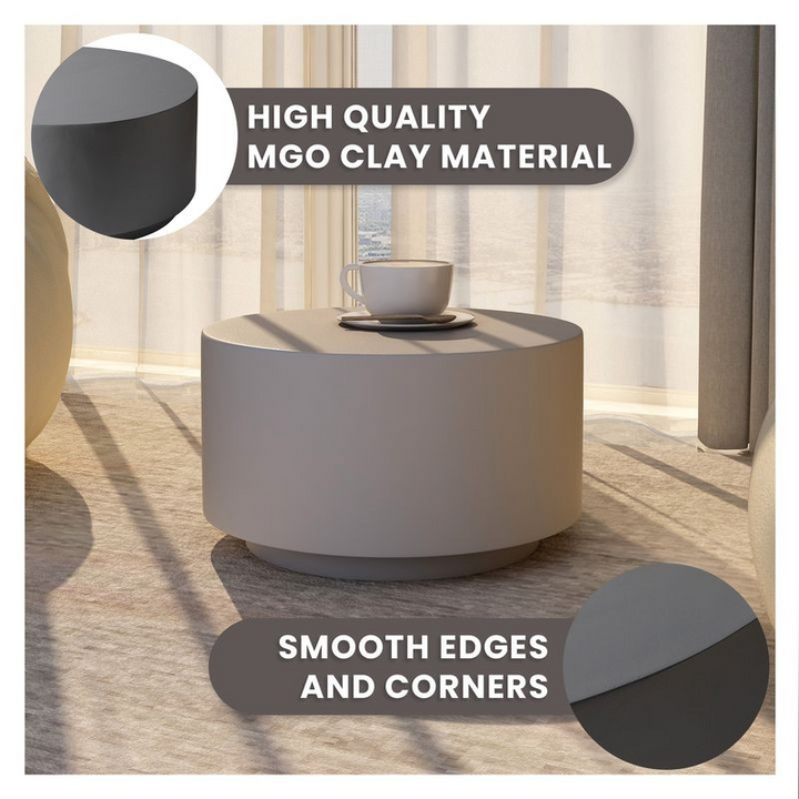 LeisureMod Terra Collection Fiberglass Outdoor Coffee Table in Grey Details.