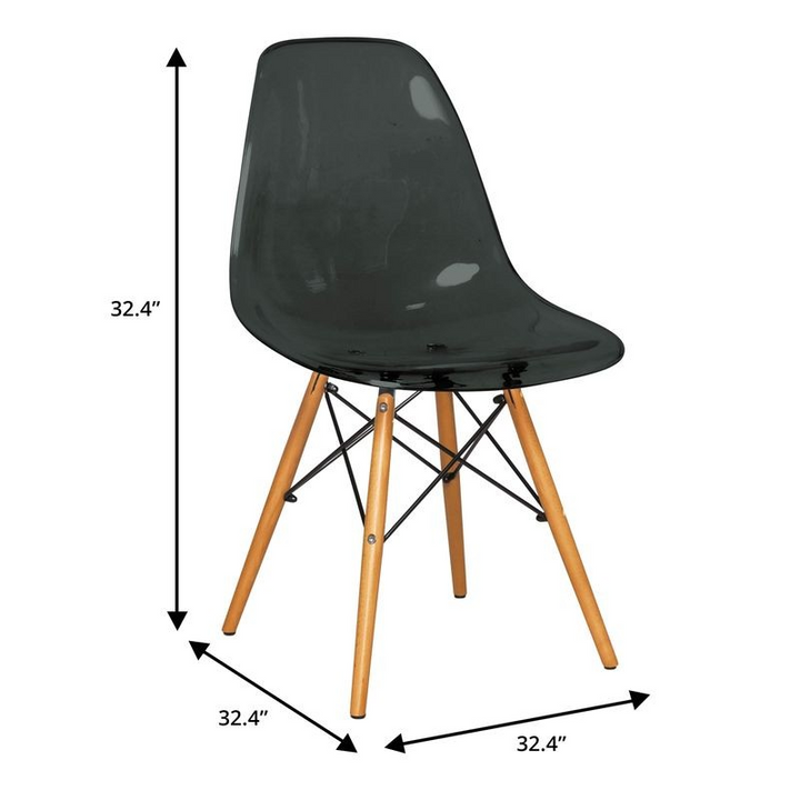 LeisureMod Dover 3-Piece Dining Set with Round Black MDF Top Bistro Table and 2 Plastic Chairs in Black Chair Dimensions.