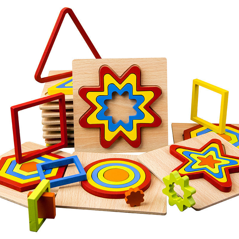Wooden Geometric Shape Puzzle Educational Cognitive Toy for Kids.