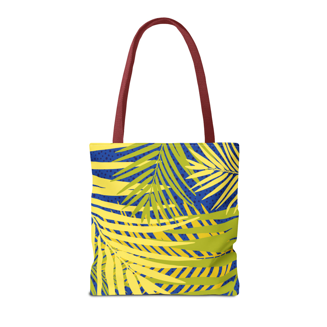 Green Leaves Pattern Over Blue Tote Bag (AOP)