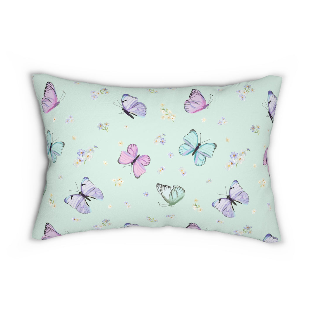 Butterflies and Pansy Flowers Spun Polyester Lumbar Pillow