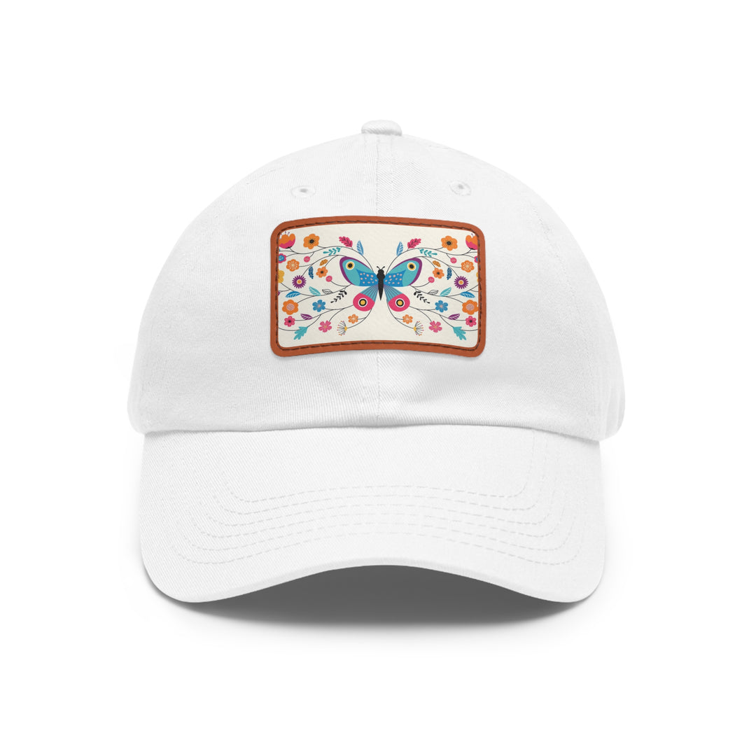Butterfly Art Dad Hat with Leather Patch (Rectangle)