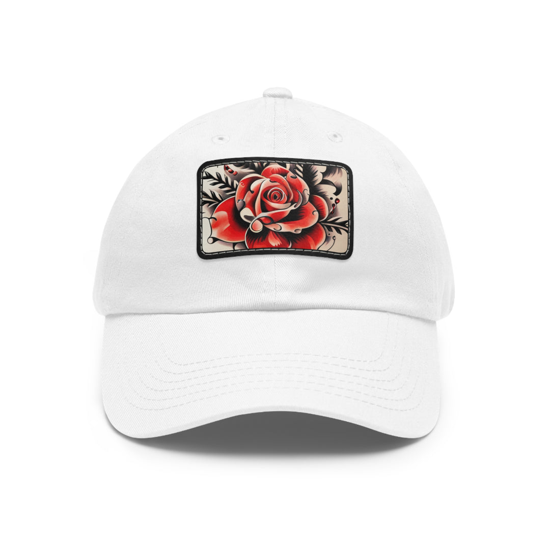 Rose Tattoo Style Dad Hat with Leather Patch (Rectangle)