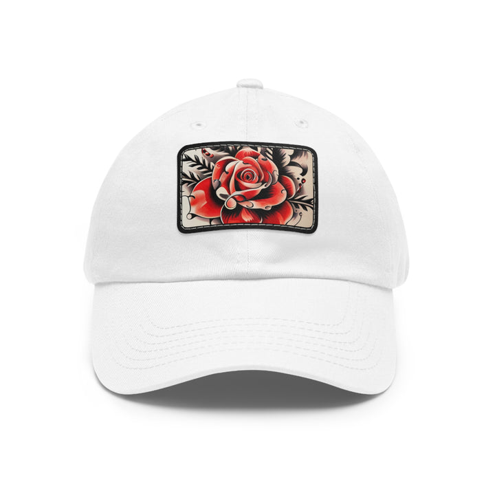 Rose Tattoo Style Dad Hat with Leather Patch (Rectangle)