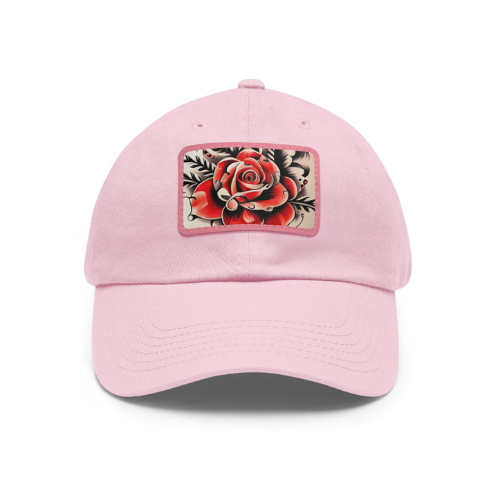 Rose Tattoo Style Dad Hat with Leather Patch (Rectangle)
