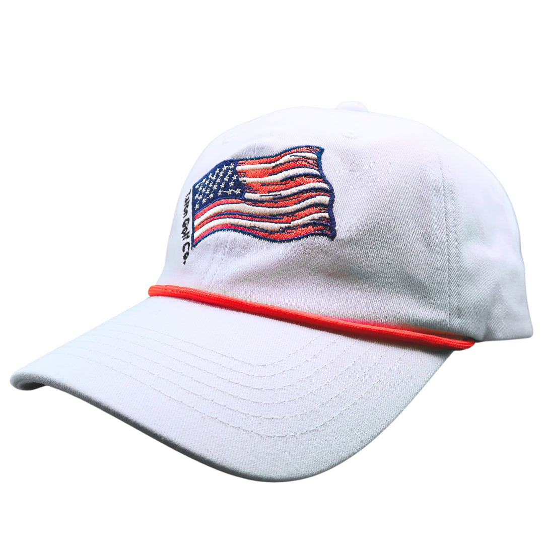 American Flag Baseball Hat with Red Rope