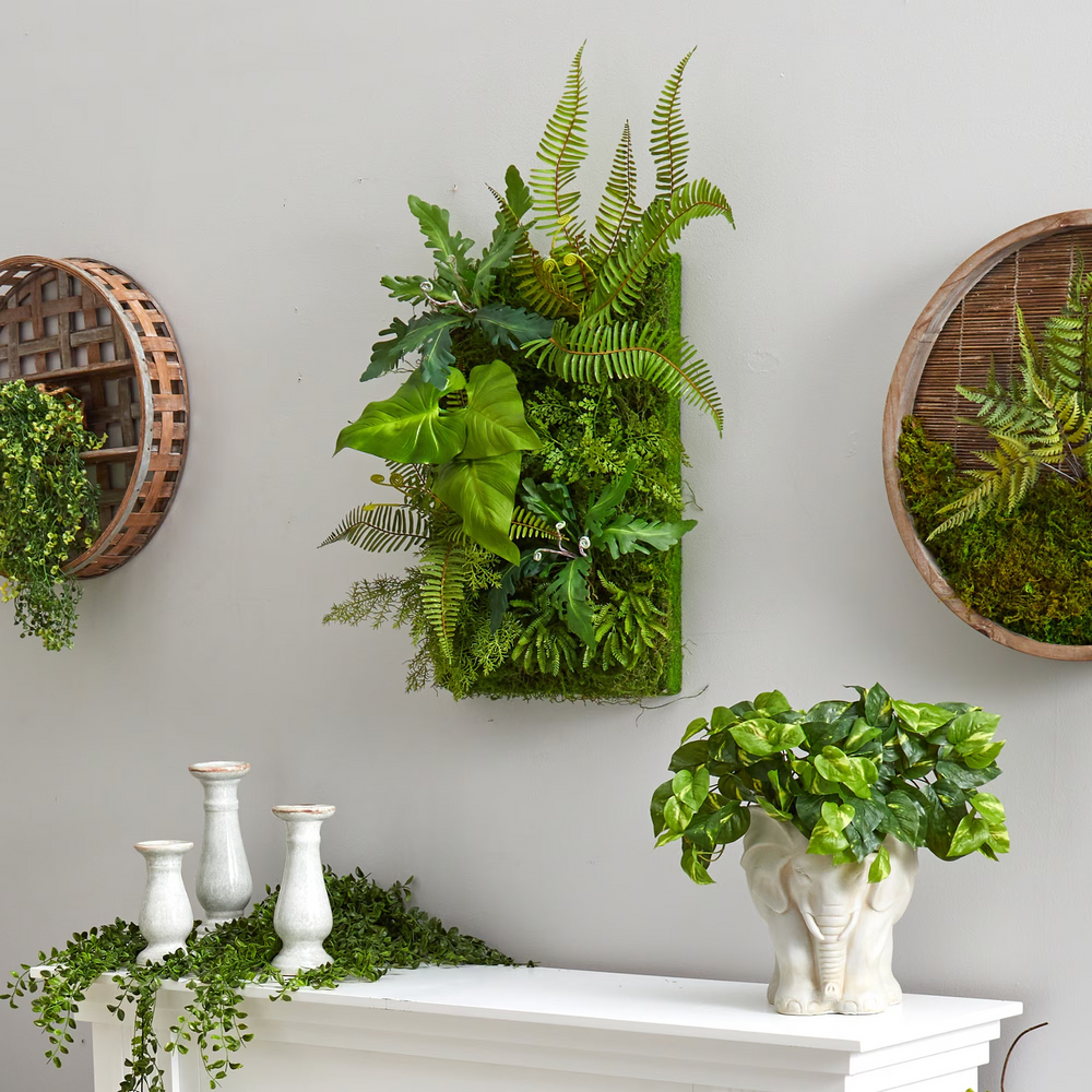 24” x 16” Mixed Foliage Artificial Living Wall Closeup