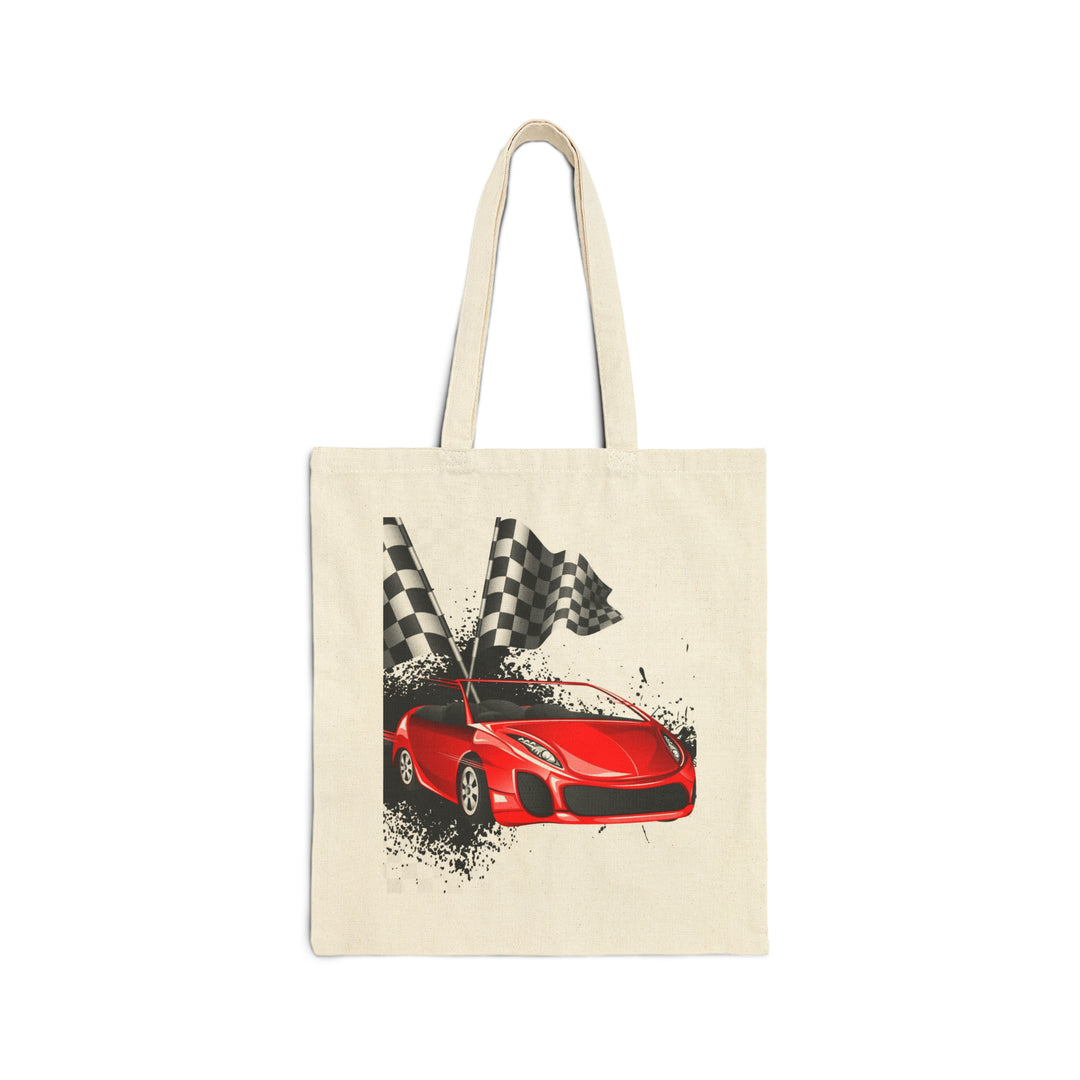 Red Car Finish Line Flags Cotton Canvas Tote Bag