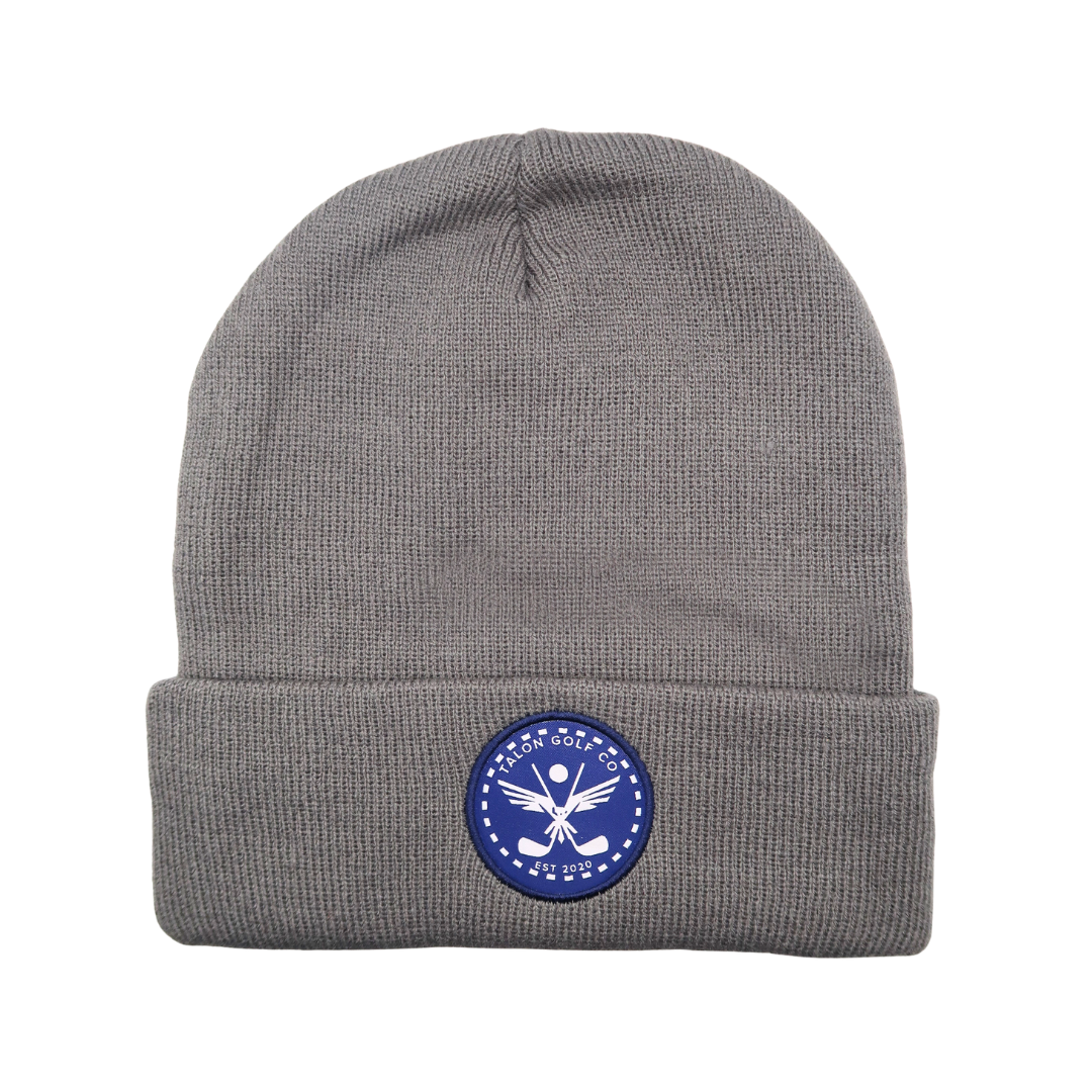 Gray Knit Beanie with Navy Eagle Circle Logo