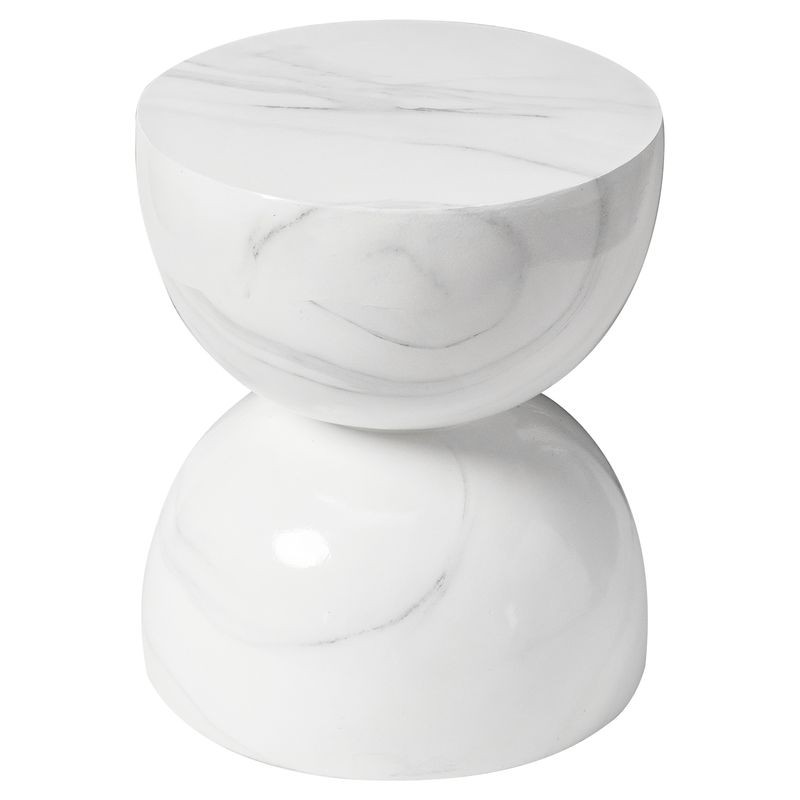 LeisureMod Sage Collection Fiberglass Outdoor Side Table in Marbled White Photo.