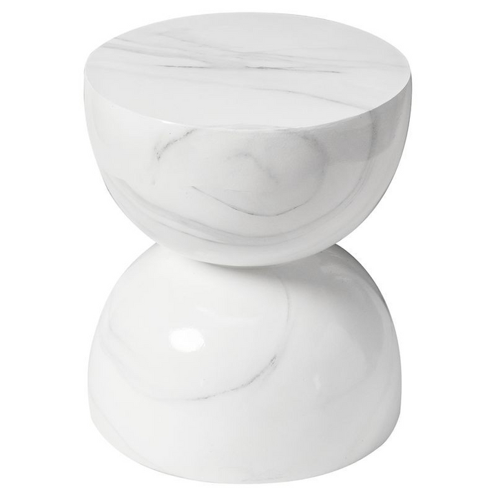 LeisureMod Sage Collection Fiberglass Outdoor Side Table in Marbled White Photo.