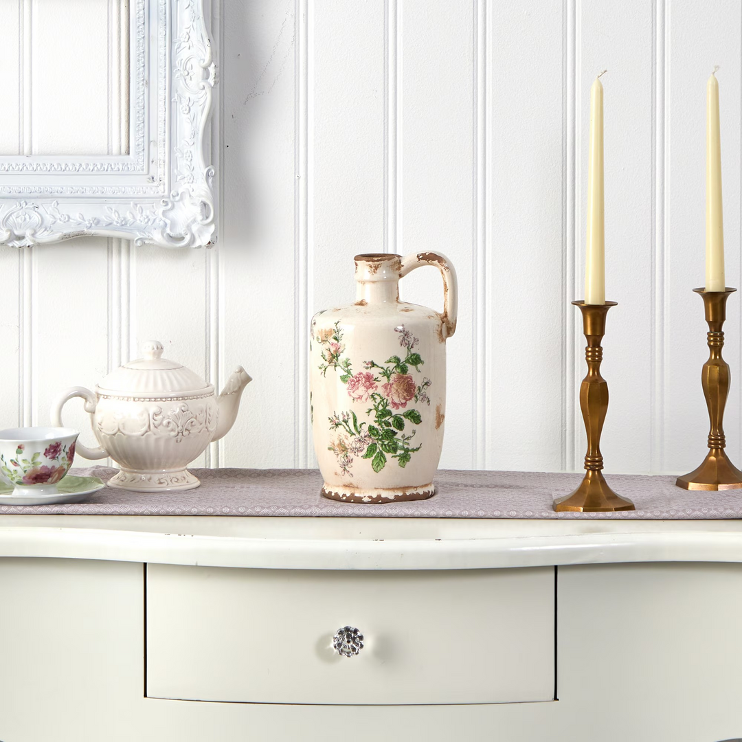 10” Tuscan Ceramic Floral Print Pitcher with Background