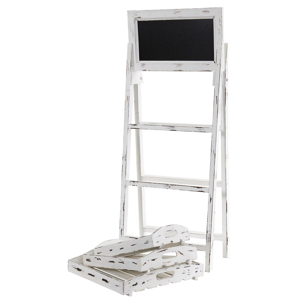 3’ Whitewashed Farmhouse Stand with Chalkboard Racks on Floor
