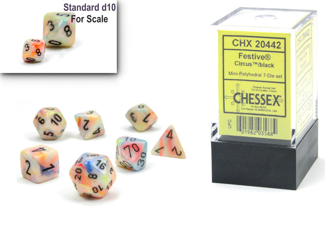 Festive® Mini-Polyhedral Circus™/black 7-Die set (Mini Poly Release 1)