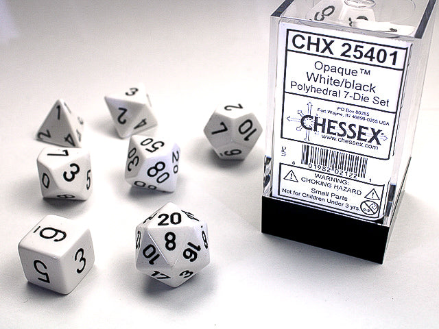 Opaque Polyhedral White/black 7-Die Set Dnd Dice Set
