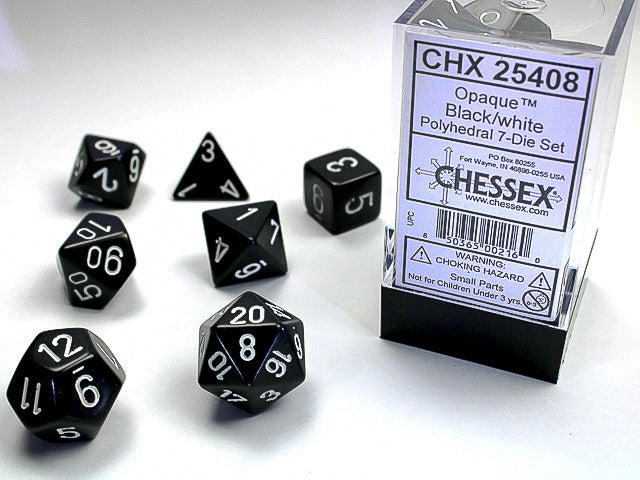 Opaque Polyhedral Black/white 7-Die Set Dnd Dice Set