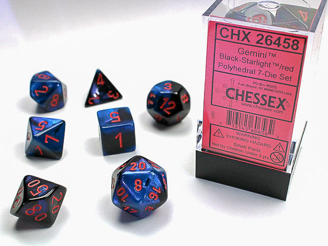 Gemini® Mini-Polyhedral Black-Starlight™/red 7-Die Set (Mini Poly Release 2)