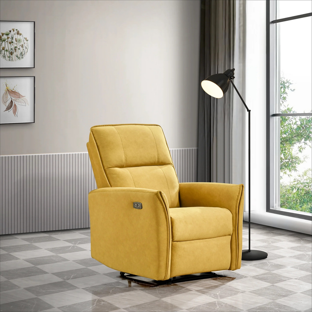 Asheville Dark Yellow Suede Recliner Chair in Room.