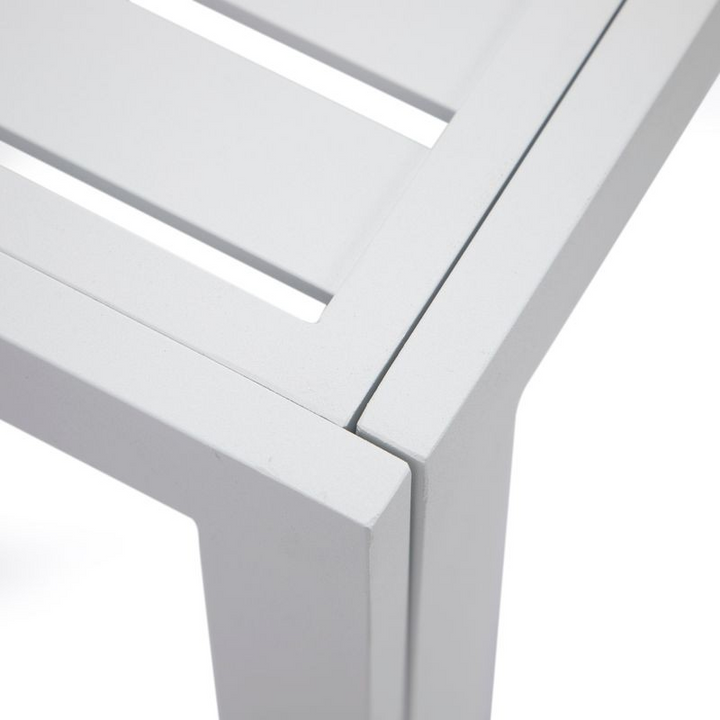 LeisureMod Chelsea Modern Aluminum Patio Side Table White Closeup.