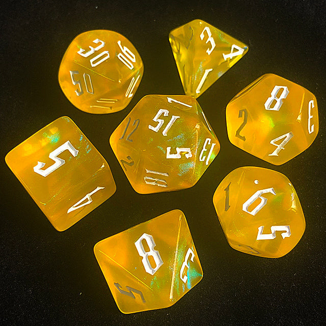 'Glitter Party' Yellow Glitter Dice (White font)