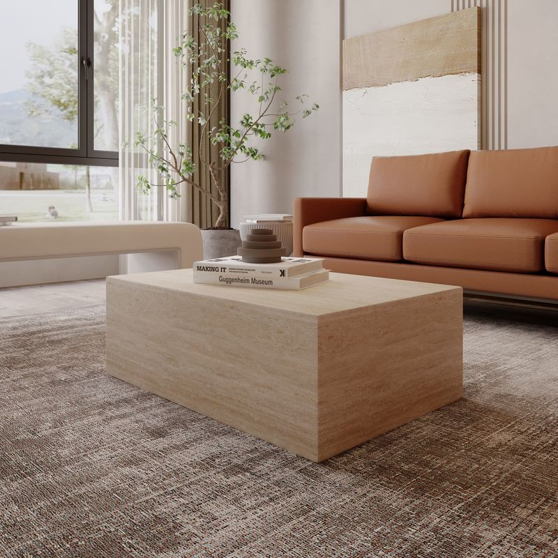 LeisureMod Maya Collection Outdoor/Indoor Coffee Table in Travertine