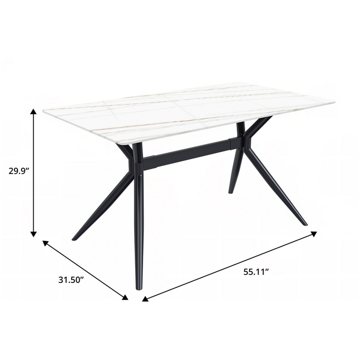 LeisureMod 7-Piece Dining Set with Rectangular Sintered Stone Dining Table and 6 Velvet Dining Side Chairs with Wicker Back Beige Table Dimensions.