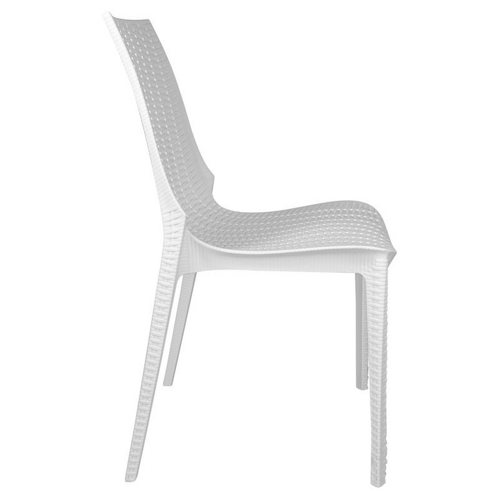 LeisureMod Kent Outdoor Patio Plastic Dining Chair, Set of 2 White Side View.