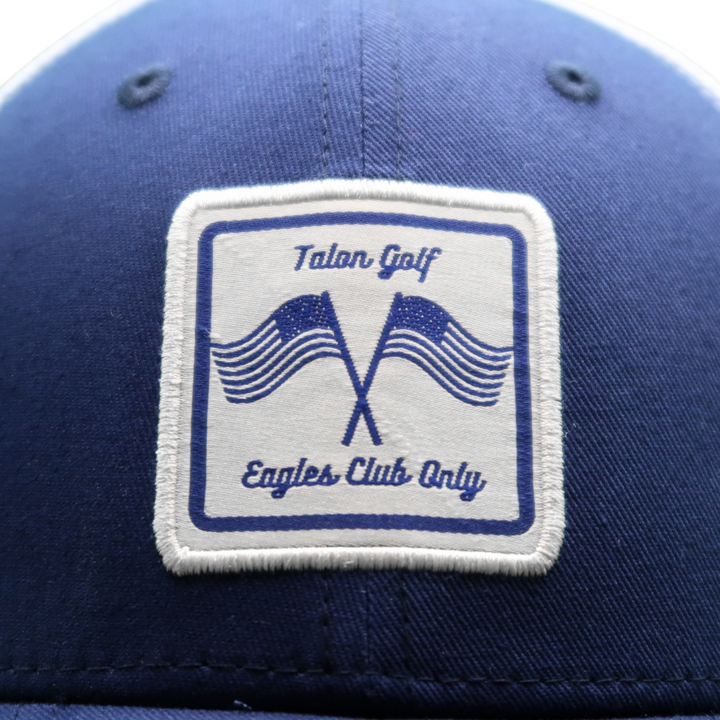 American Navy/White Mesh Trucker Hat Closeup.