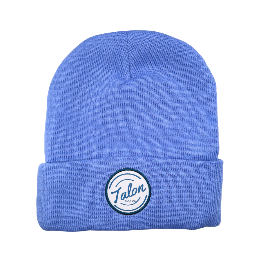 Blue Knit Beanie with White Talon Circle Logo