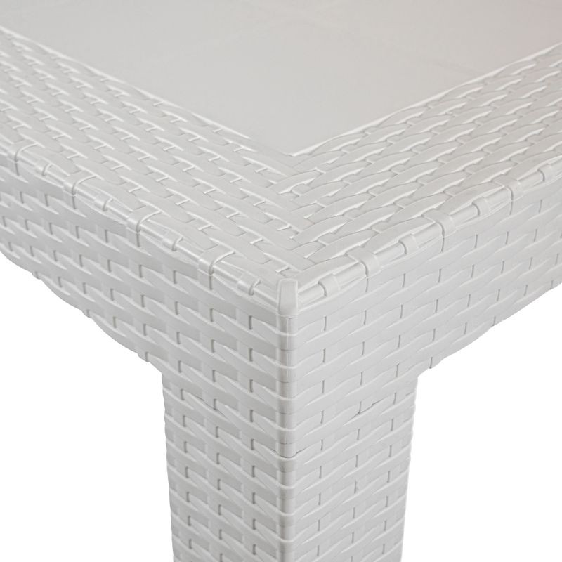 LeisureMod Mace Weave Design Outdoor Dining Table White Corner.