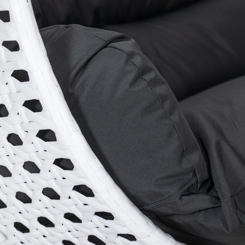LeisureMod White Wicker Hanging 2 Person Egg Swing Chair Black Closeup.