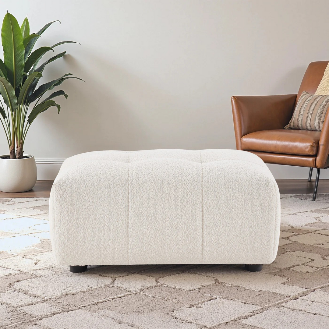 Kaynes Chic Tufted Ivory Boucle Ottoman
