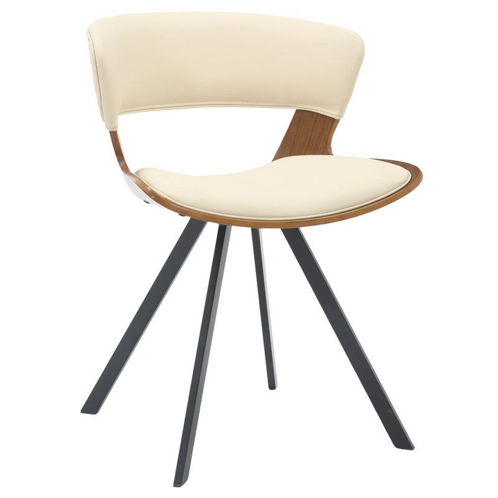 LeisureMod 5-Piece Dining Set with Square Dining Table White Sintered Stone Top and 4 Leather Dining Chairs in Walnut/Beige Chair Photo.