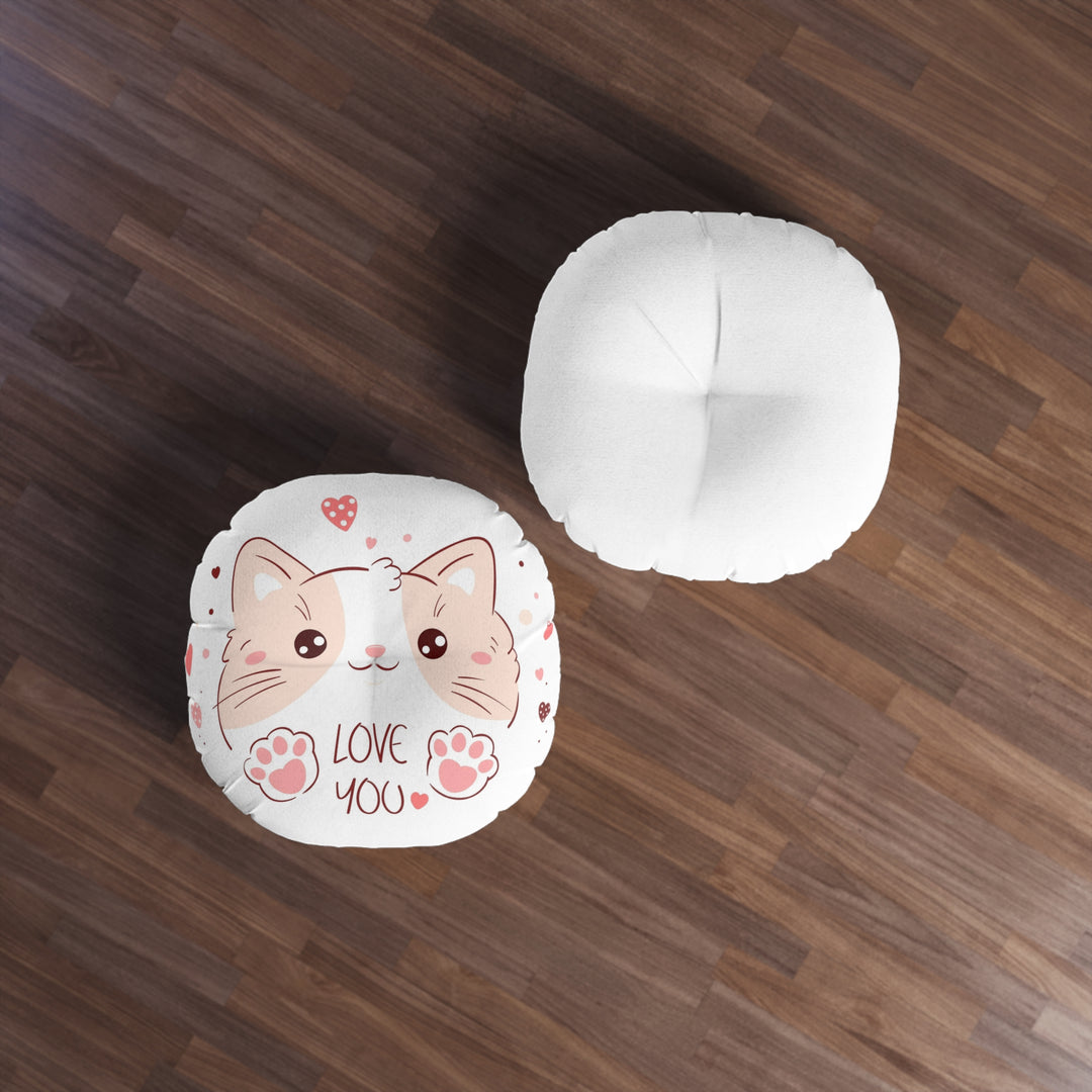 Love You Cat Tufted Floor Pillow, Round