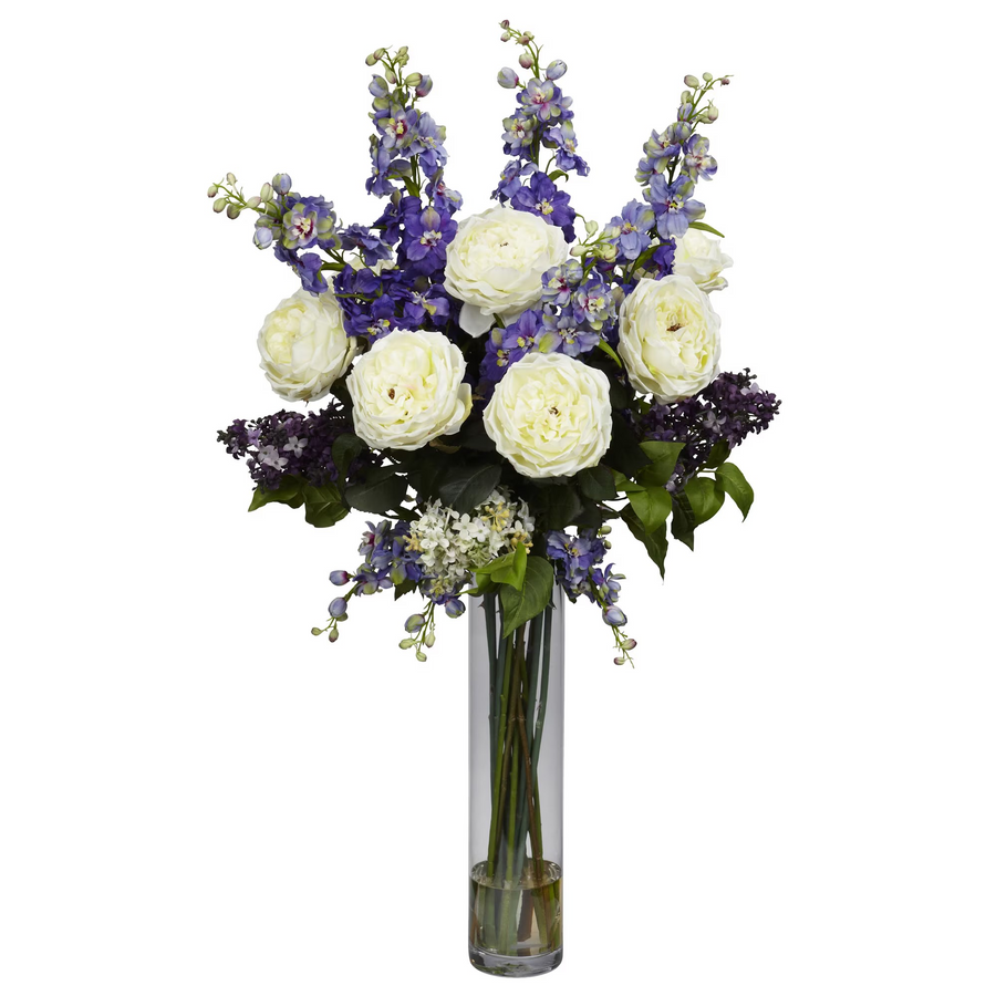 Rose, Delphinium and Lilac Silk Flower Arrangement (Purple)