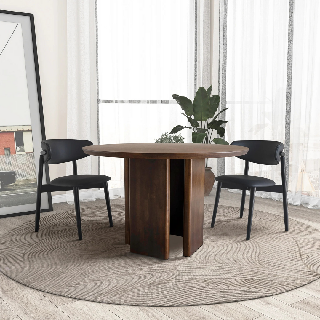 Alden Round Walnut Dining Table in Office.
