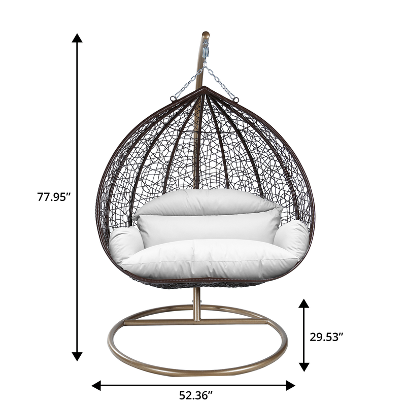 Leisuremod Recluse Collection Modern Outdoor Swing Chair Brown Frame with ES57 White Cushion Dimensions.