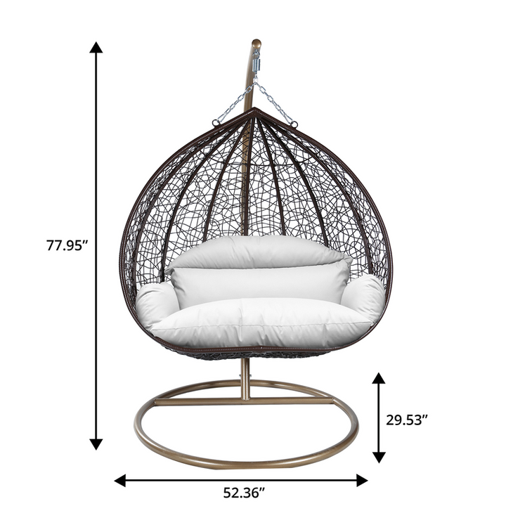 Leisuremod Recluse Collection Modern Outdoor Swing Chair Brown Frame with ES57 White Cushion Dimensions.