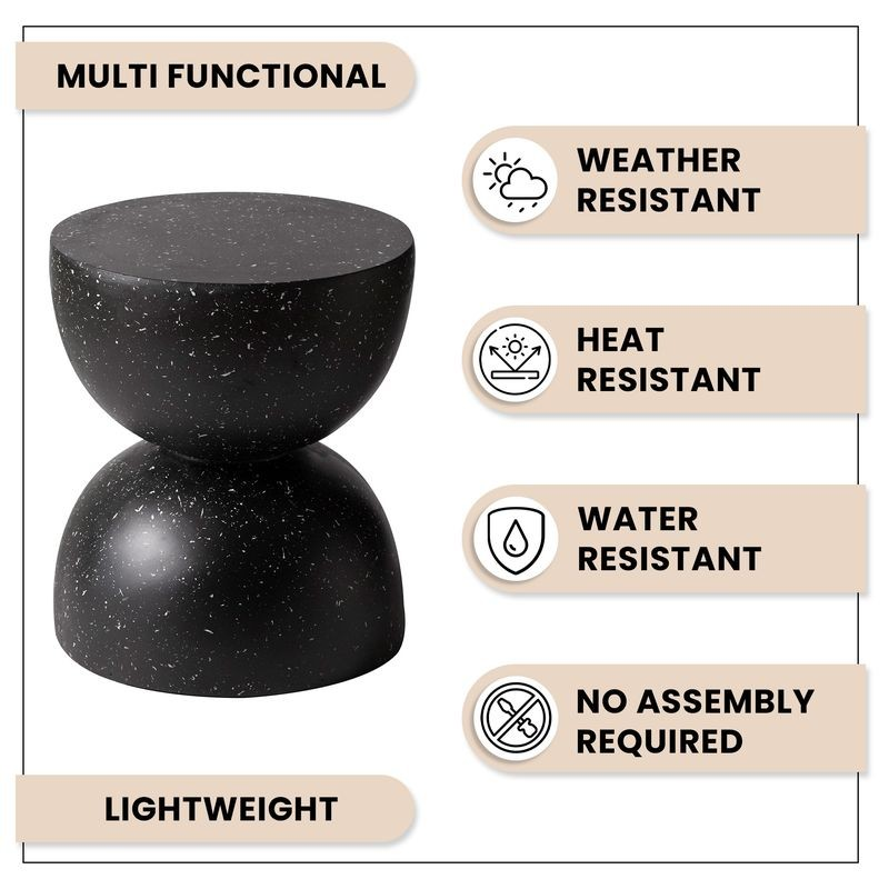 LeisureMod Sage Collection Fiberglass Outdoor Side Table in Black Description.