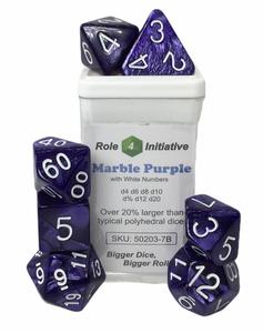 Marble Purple Shimmer w/ White Numbers 7-Dice Set RPG DND Dice