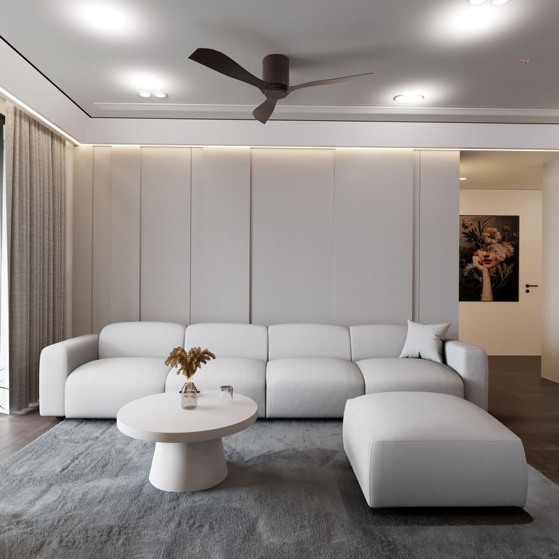 LeisureMod Whisper 4-Seater Conversation Set with a Chaise Lounge Chair in Taupe Photo in Room.